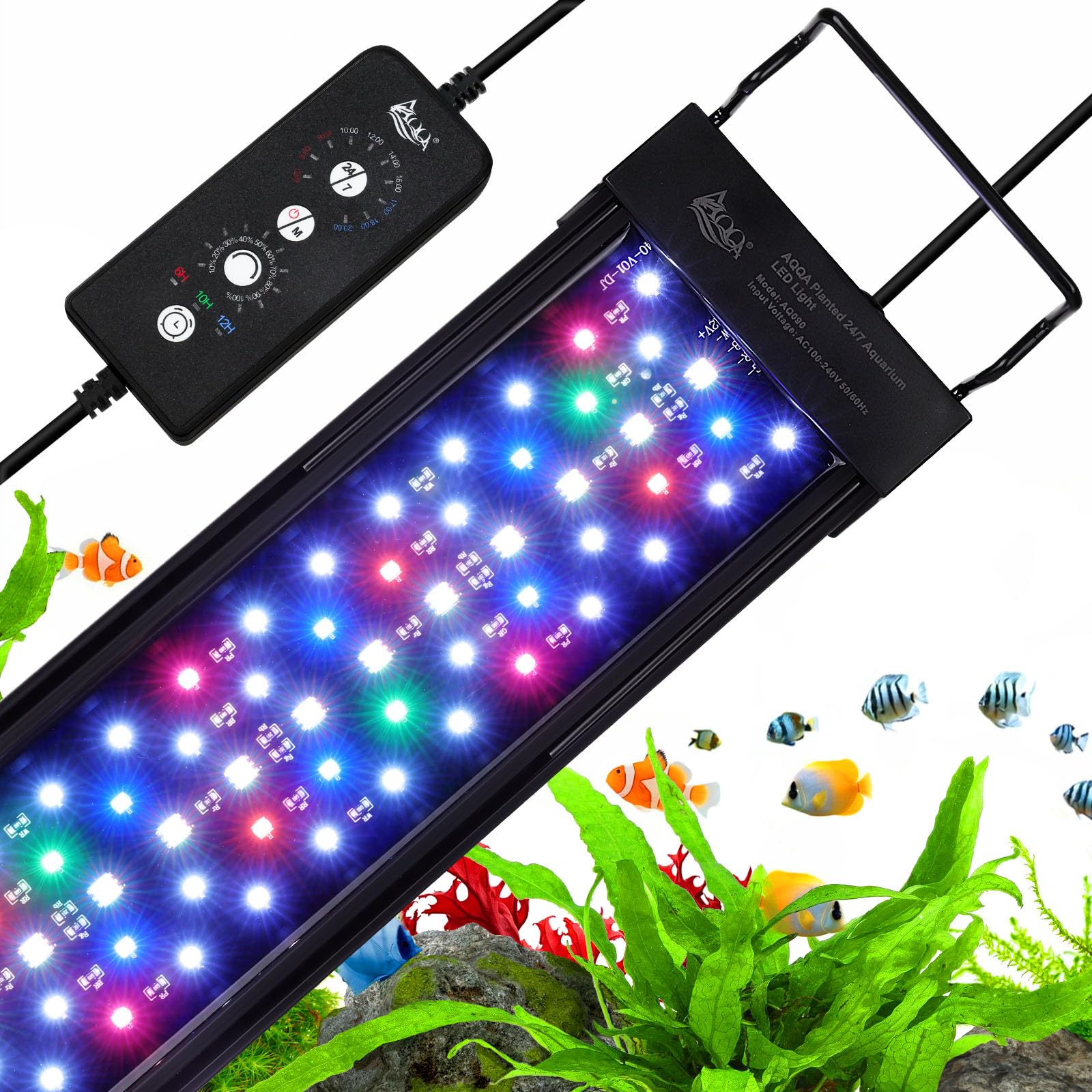 AQQA LED aquarium light with extendable bracket enables flexible, even tank illumination.