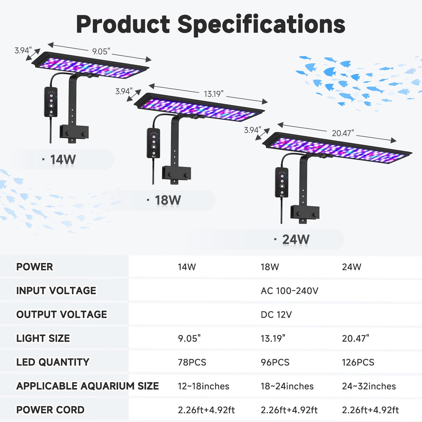 AQQA LED Aquarium Light memory function preserves settings after power interruptions.