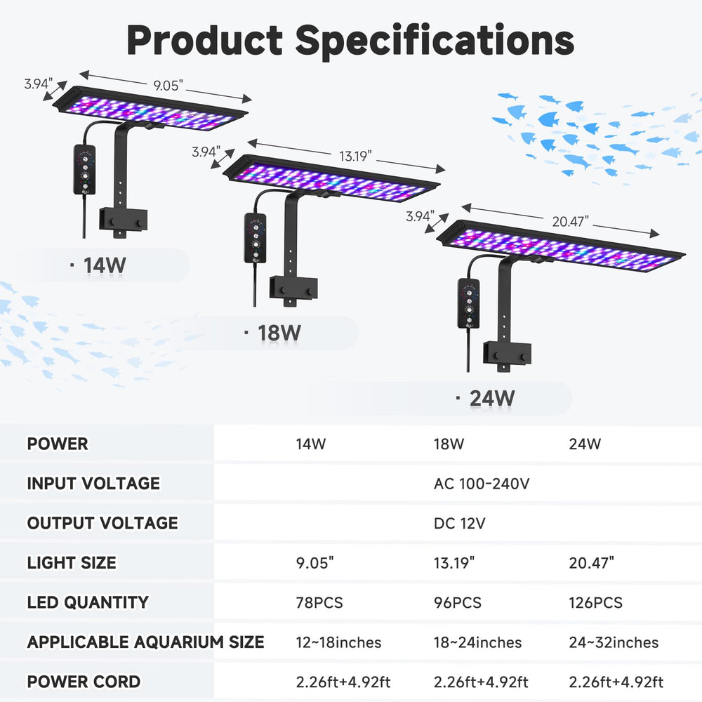 AQQA LED Aquarium Light memory function preserves settings after power interruptions.