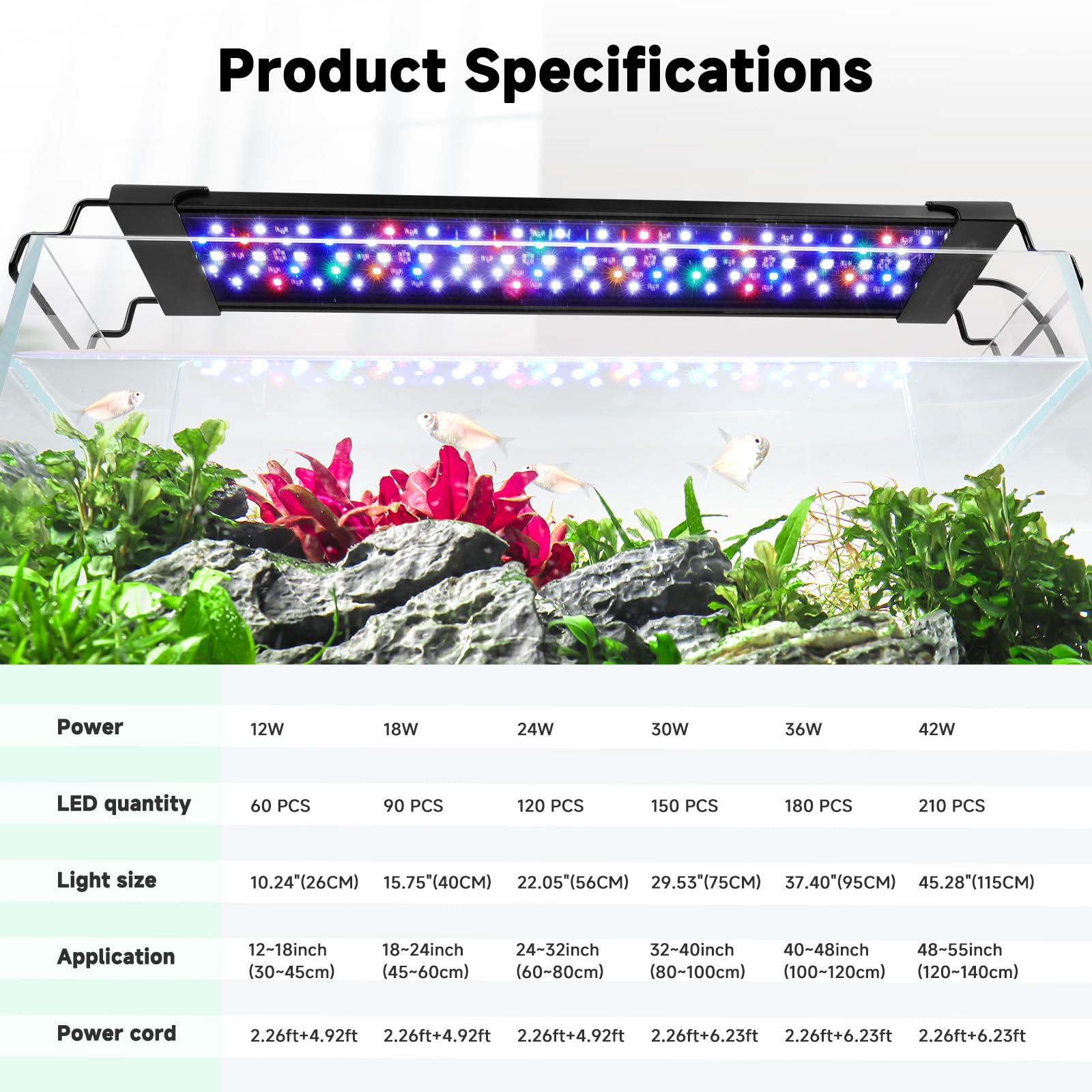 AQQA LED aquarium light easy install with adjustable bracket on a tank