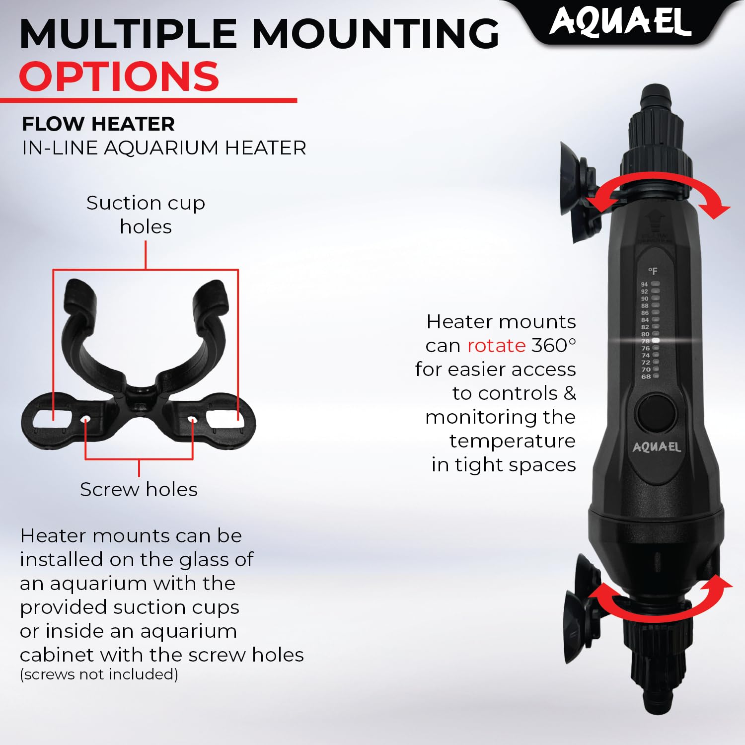 Aquael Inline Flow Heater durable plastic housing withstands bumps and aggressive tanks.