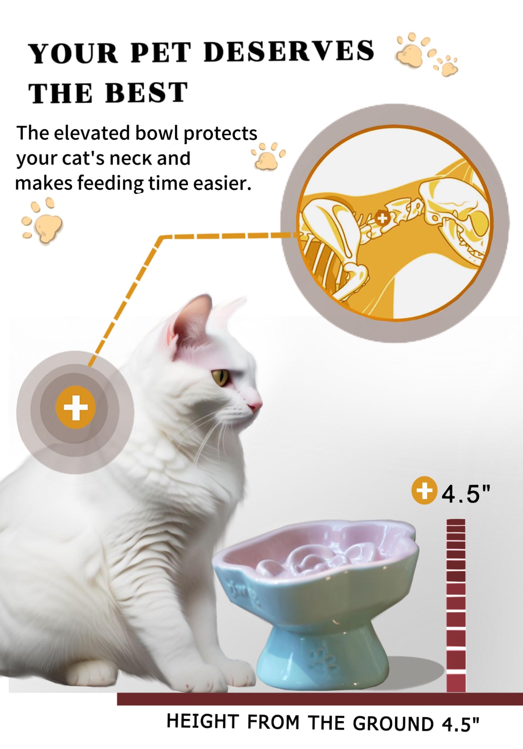 Aquainno ceramic raised slow feeder cat bowl pink flower design adds style to mealtime