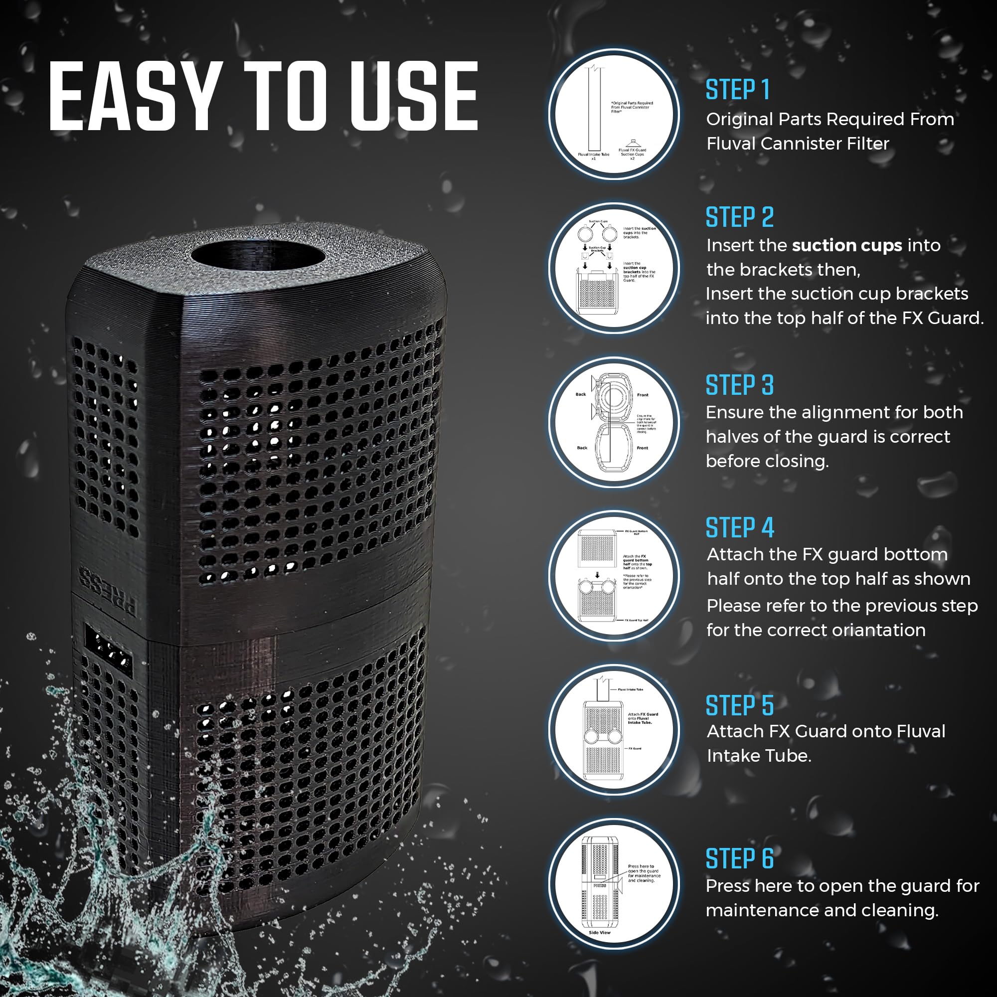 Aquameta detachable-halves design enables easy cleaning without removing the guard.