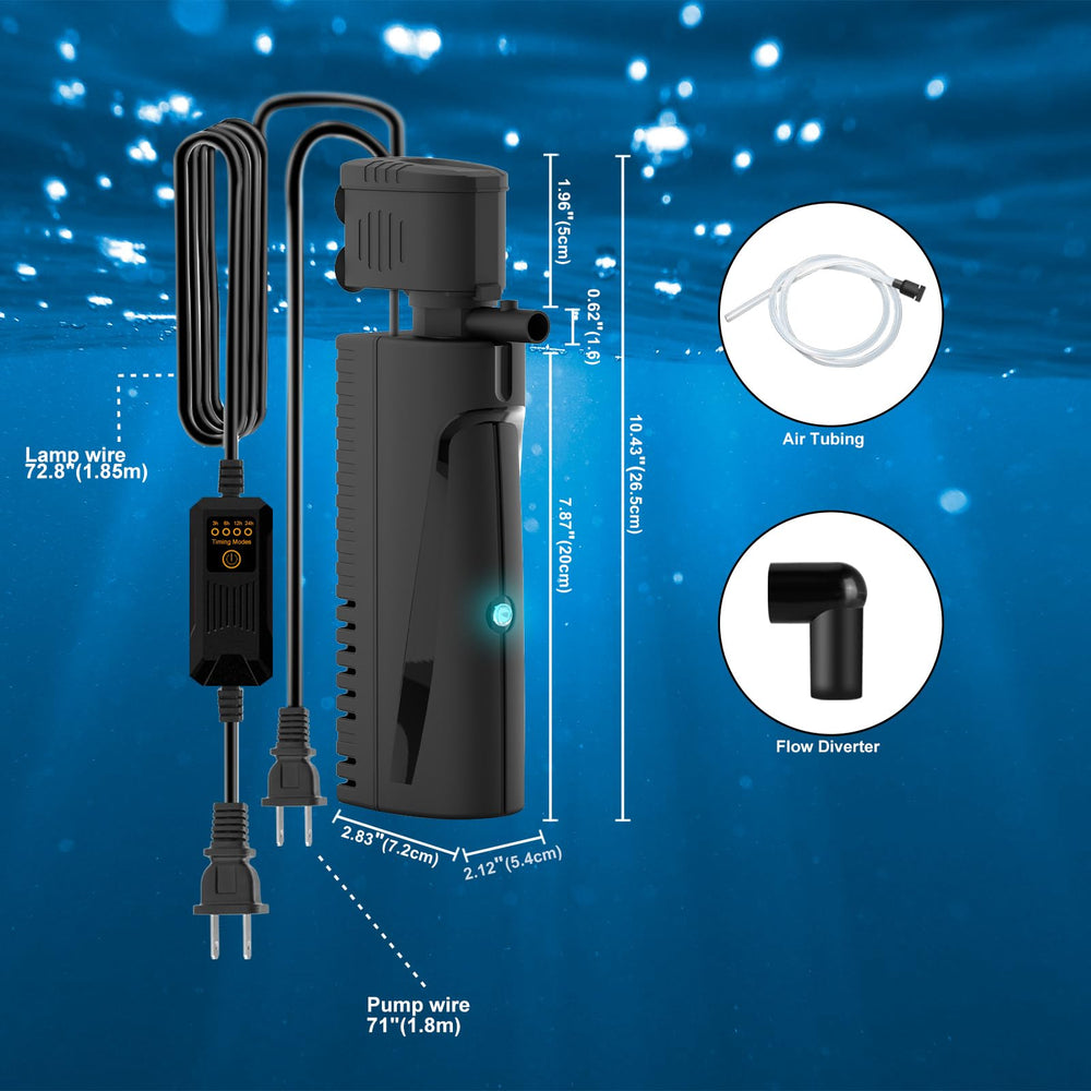 Aquamiracle 20-70 gallon fit shows versatile tank compatibility.