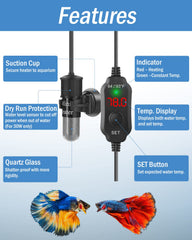 AquaMiracle 20W heater submerged showing compact space-saving design