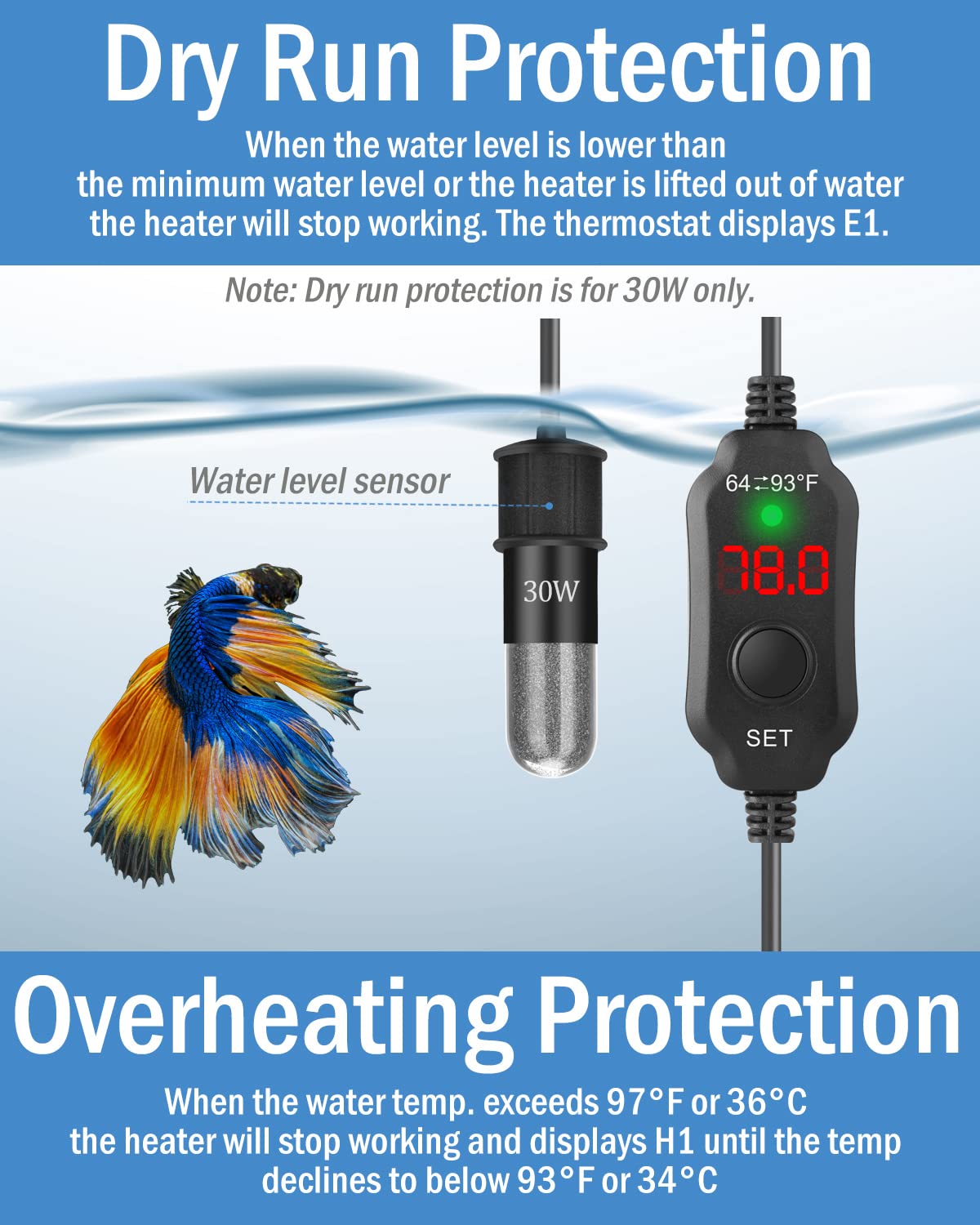AquaMiracle 20W heater installed in a small tank for easy setup