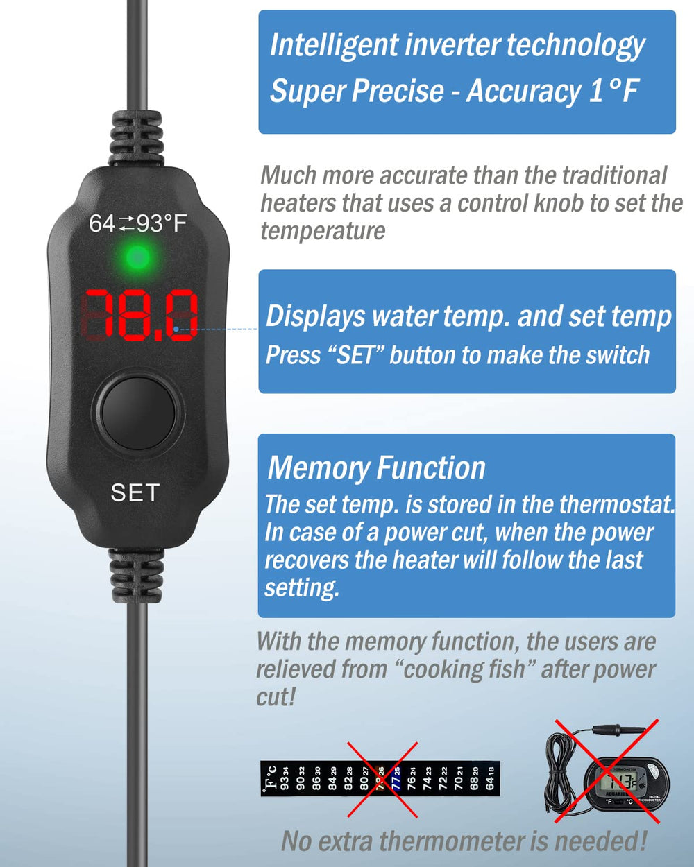 AquaMiracle thermostat panel highlights accurate temperature control