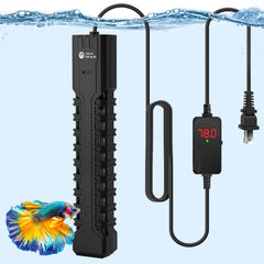 AquaMiracle 500W submersible heater with LED display shows precise temperature control.