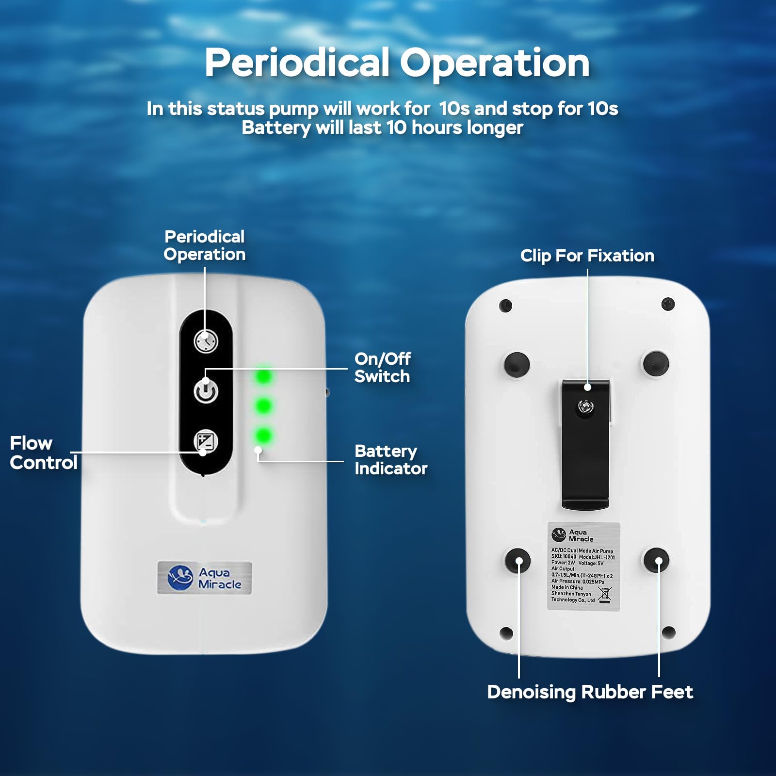 AquaMiracle 60-gallon compatible setup demonstrating portable aeration in larger tanks
