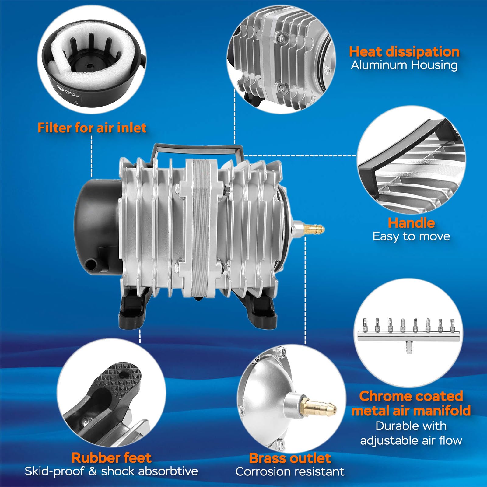 AquaMiracle 8-outlet chrome manifold enables targeted oxygenation across multiple tanks.