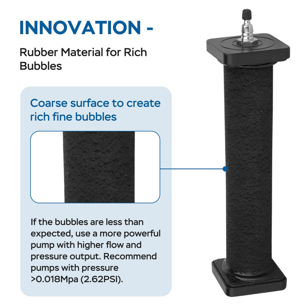 AquaMiracle air stone bubbles close-up demonstrates fine diffusion for gentle aeration