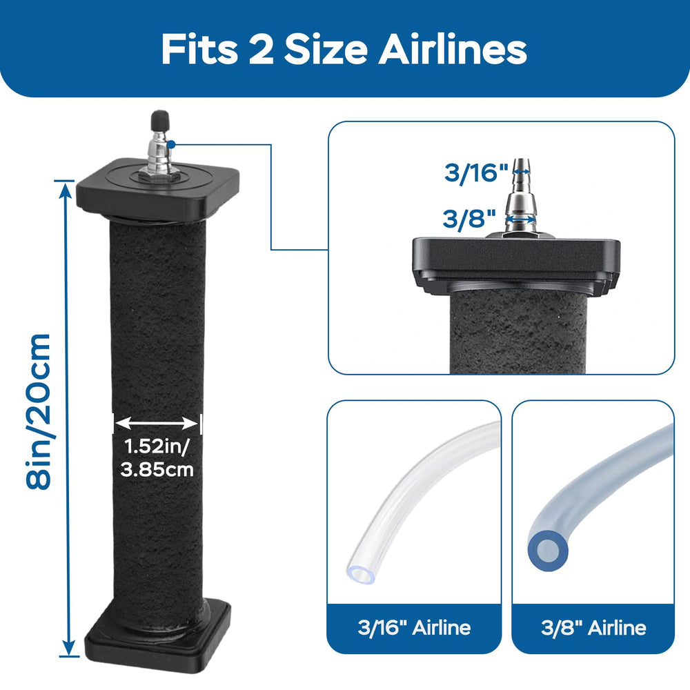 AquaMiracle air stone tubing compatibility with 3/16 and 3/8 in lines