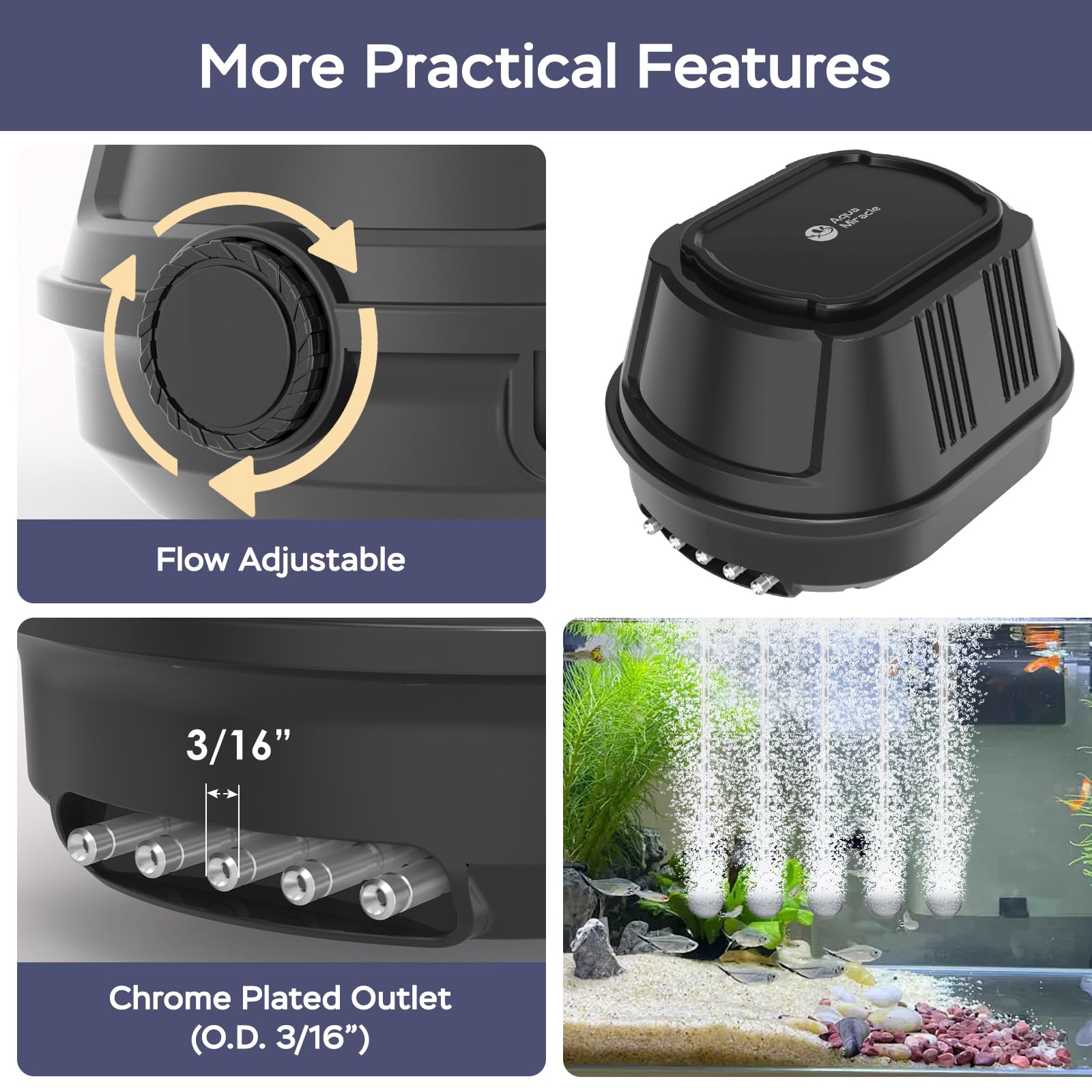 AquaMiracle all-in-one aquarium kit includes tubing, stones, check valves, and filter pads.