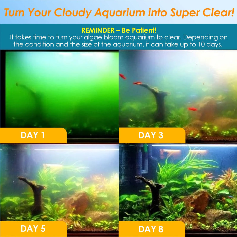 AquaMiracle filter side view showing low-profile placement in larger tanks.