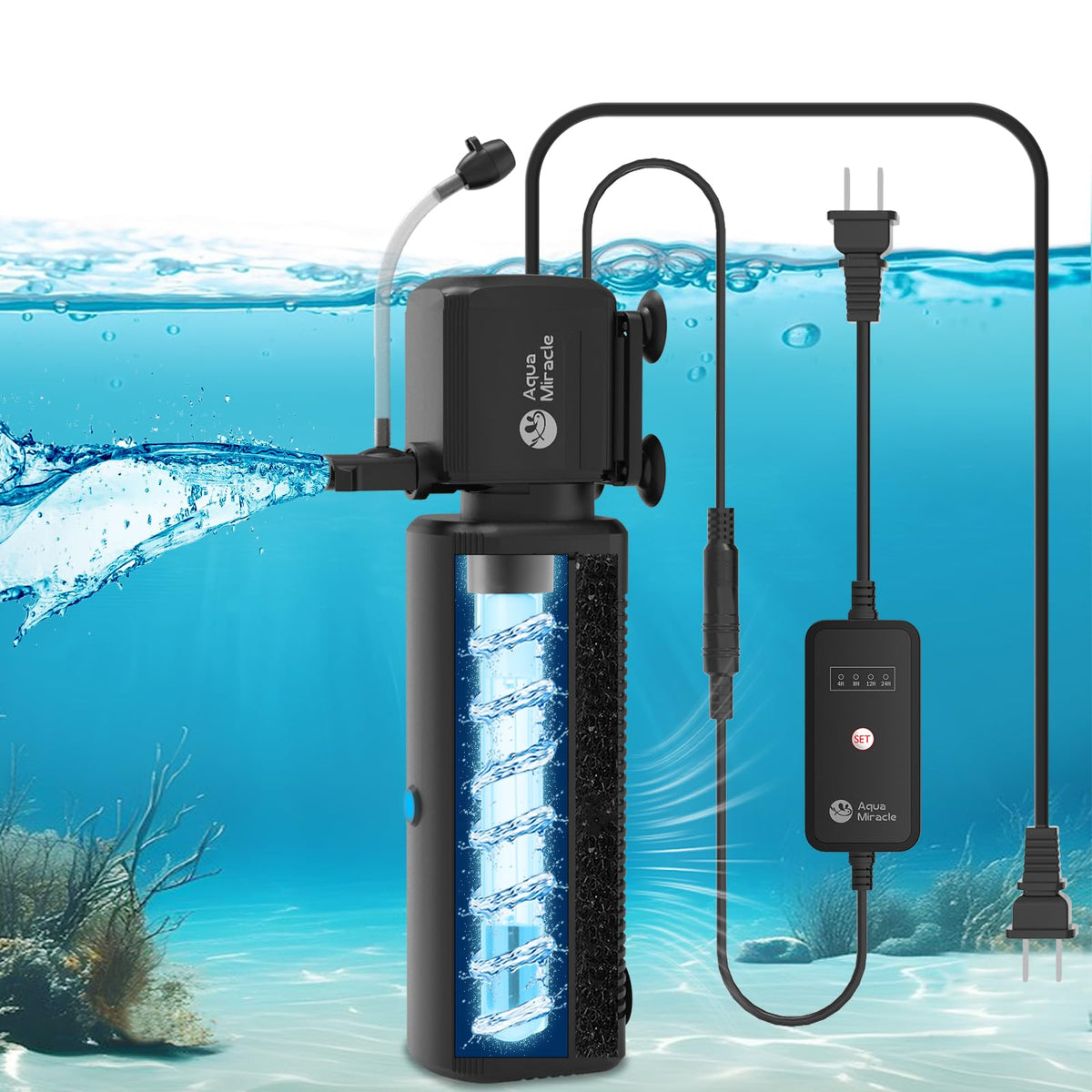 AquaMiracle SV-800 UV-light focus showing clearer water