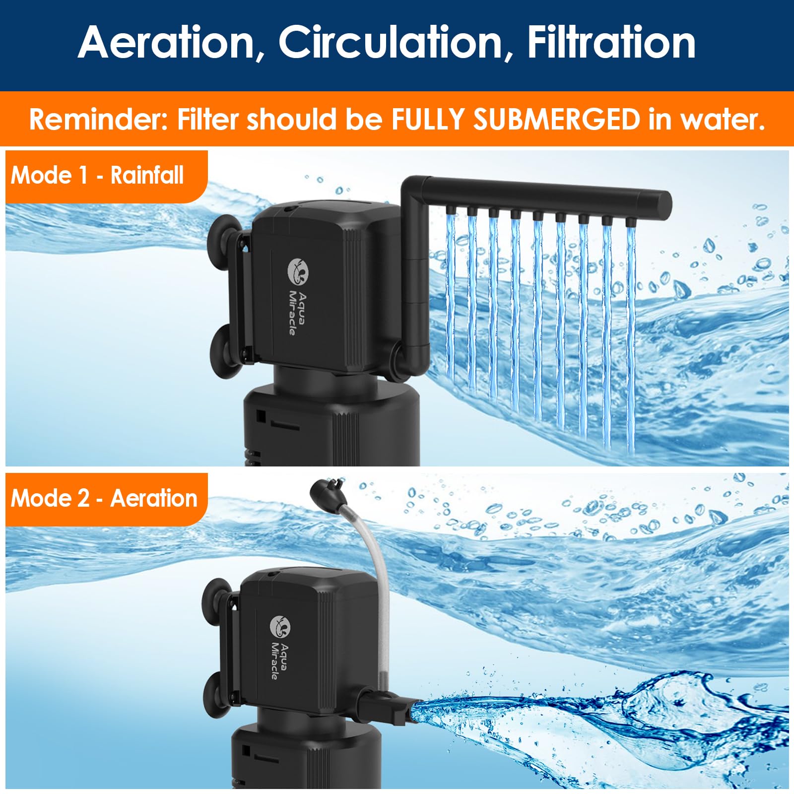 AquaMiracle venturi aeration offers adjustable oxygenation for tank health.