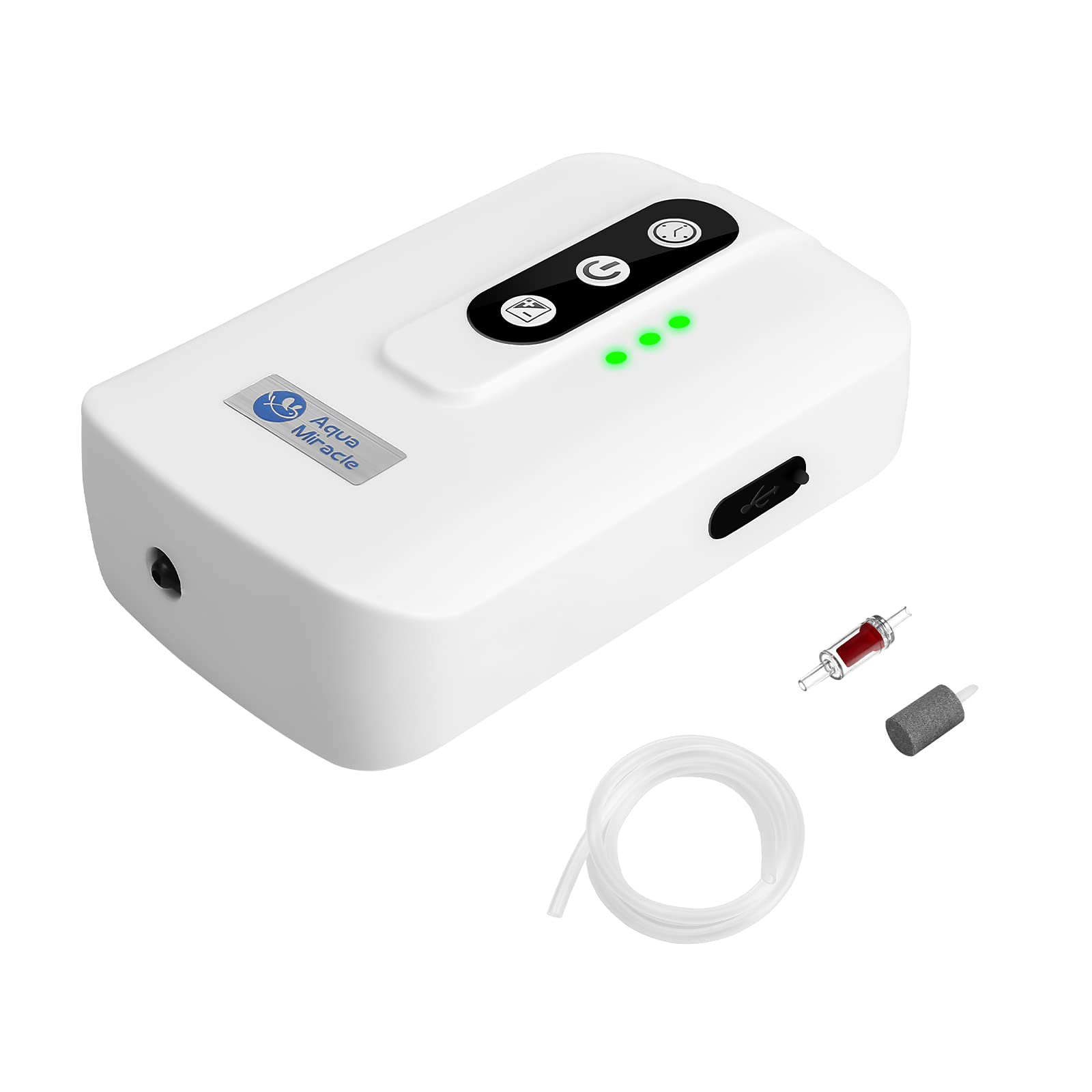 AquaMiracle lithium battery powered aquarium air pump ready for 60-gallon tanks aeration