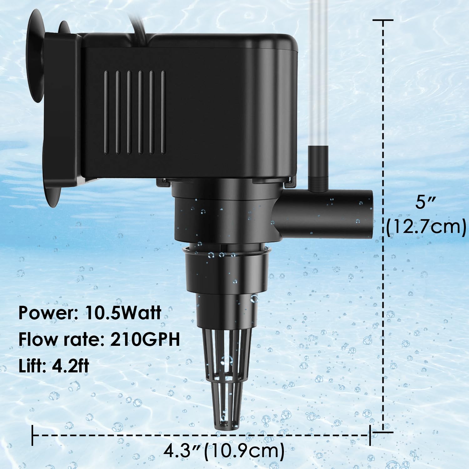 AquaMiracle powerhead submersible motor epoxy-sealed for safe underwater operation.