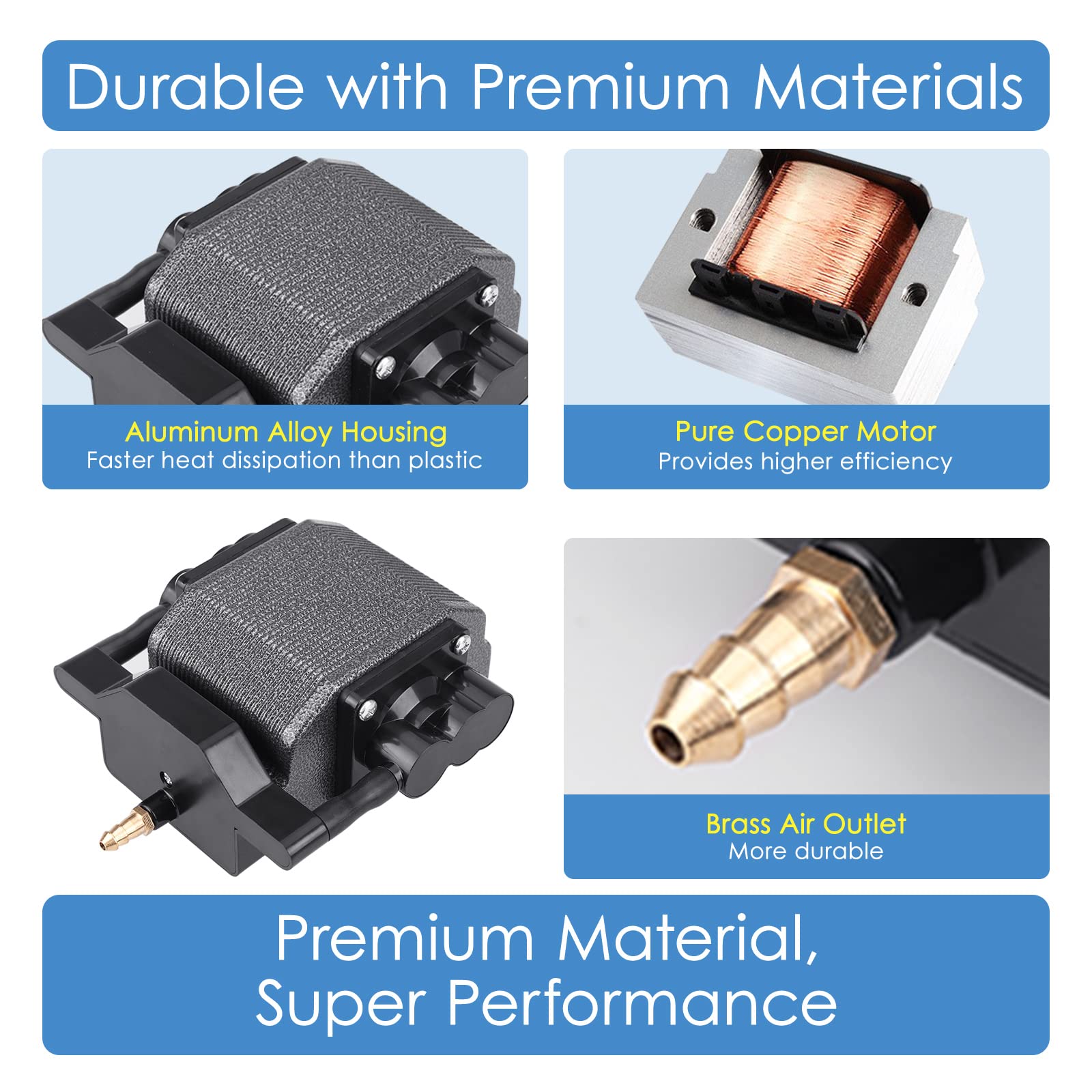 AquaMiracle Quiet Aquarium Air Pump inline switch detail offers convenient airflow control.