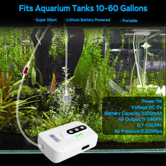 AquaMiracle USB rechargeable aquarium bubbler ensures continuous airflow on battery or plug
