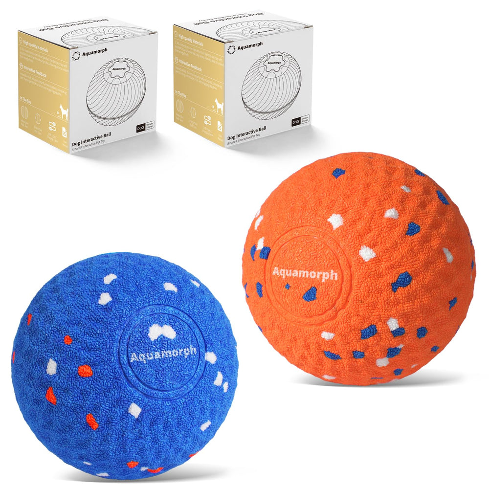 Aquamorph interactive dog ball blue grid design for engaging indoor fetch.