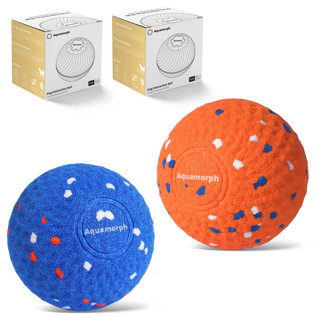 Aquamorph interactive dog ball blue grid design for engaging indoor fetch.