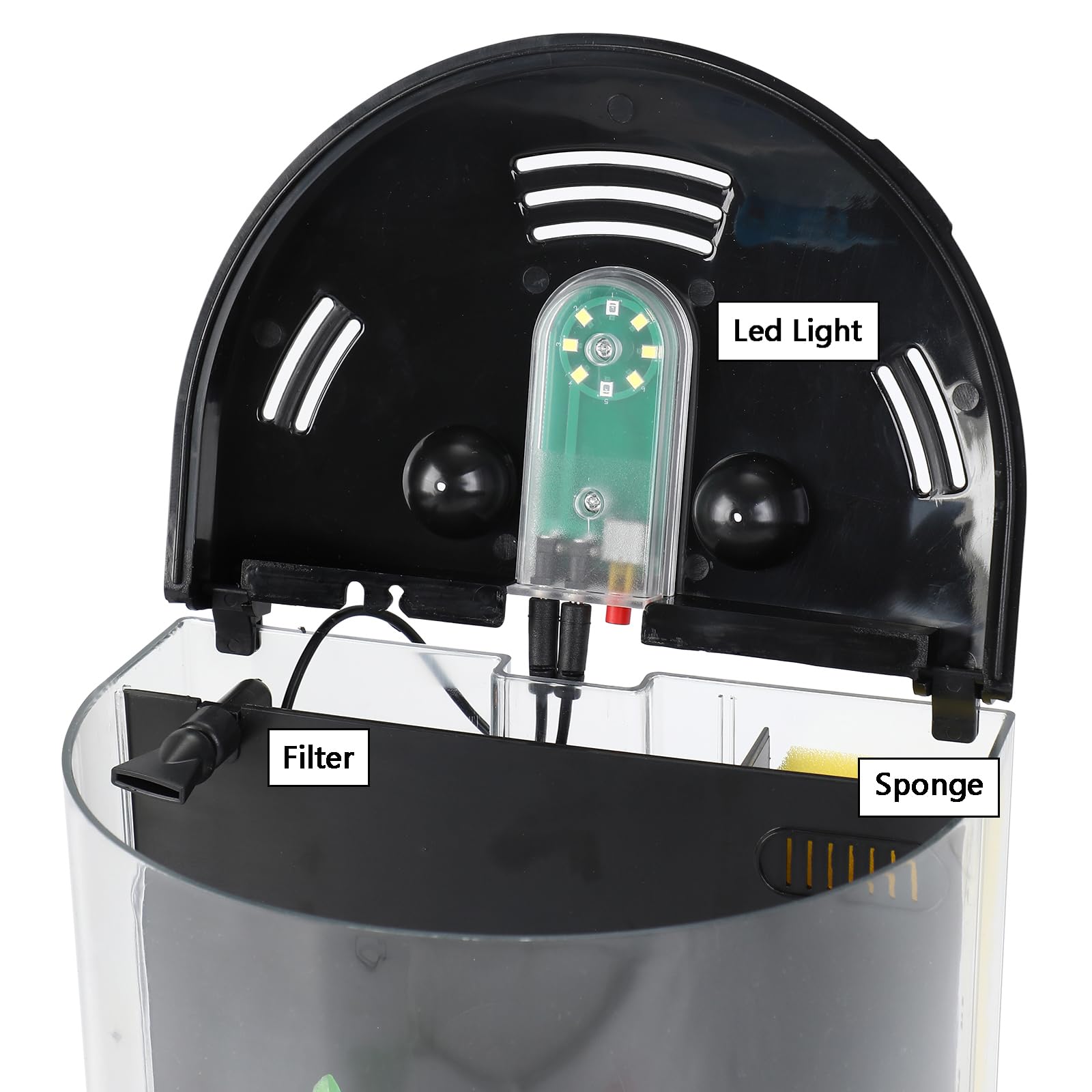 AQUANEAT 1.2-gallon round tank close-up shows compact desktop-friendly design.