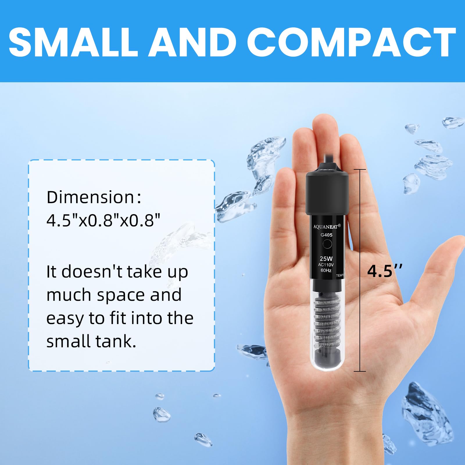 AQUANEAT betta-tank setup with compact heater showing space-saving placement.