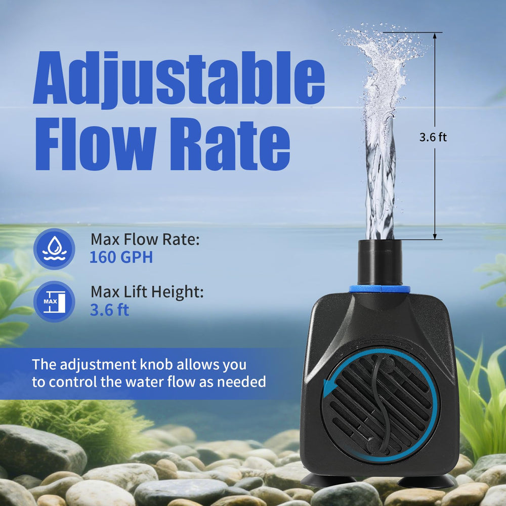 AQUANEAT flow-control valve image highlighting adjustable flow for different fountain needs.