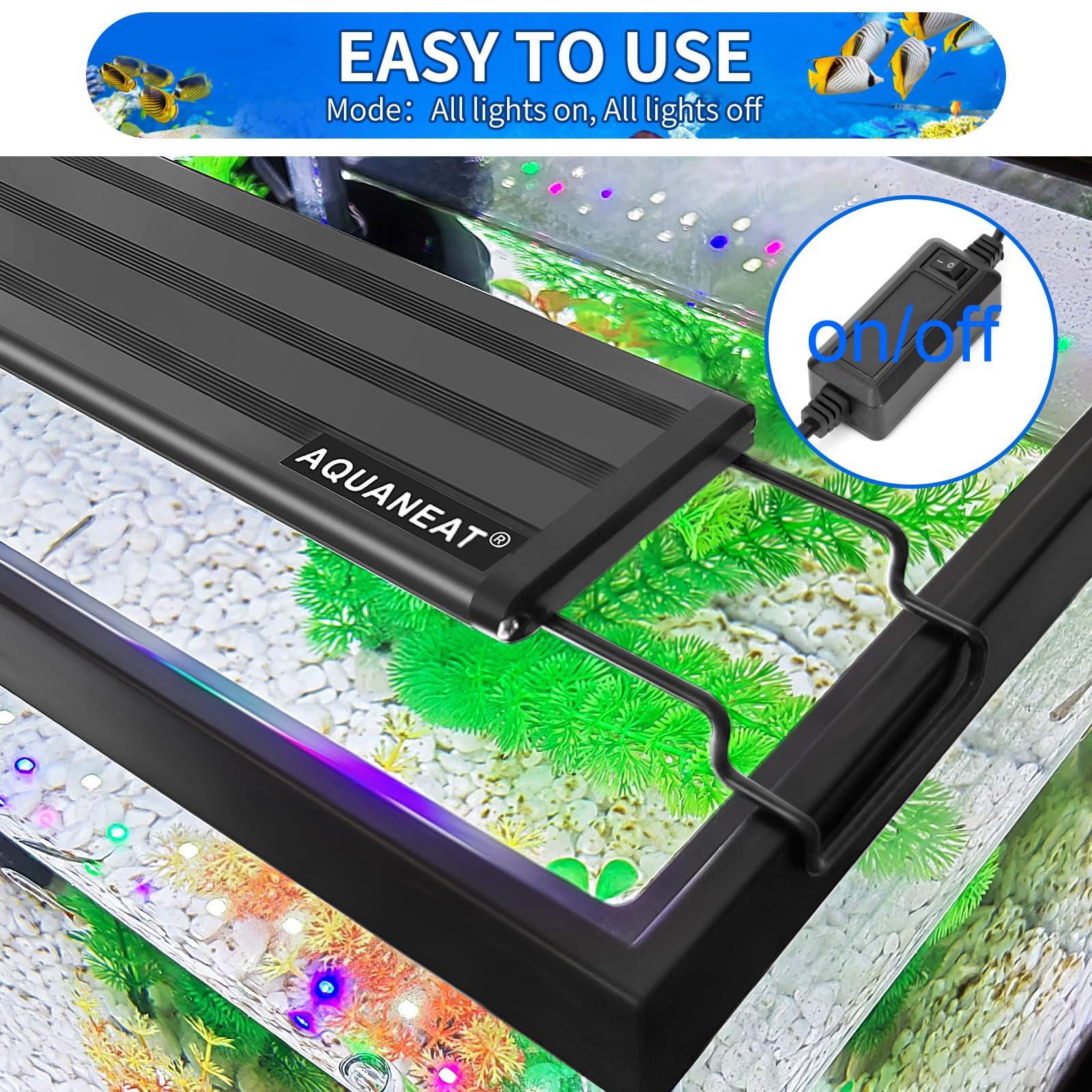 AQUANEAT LED Aquarium Light 68 white 6500K LEDs for bright freshwater illumination.