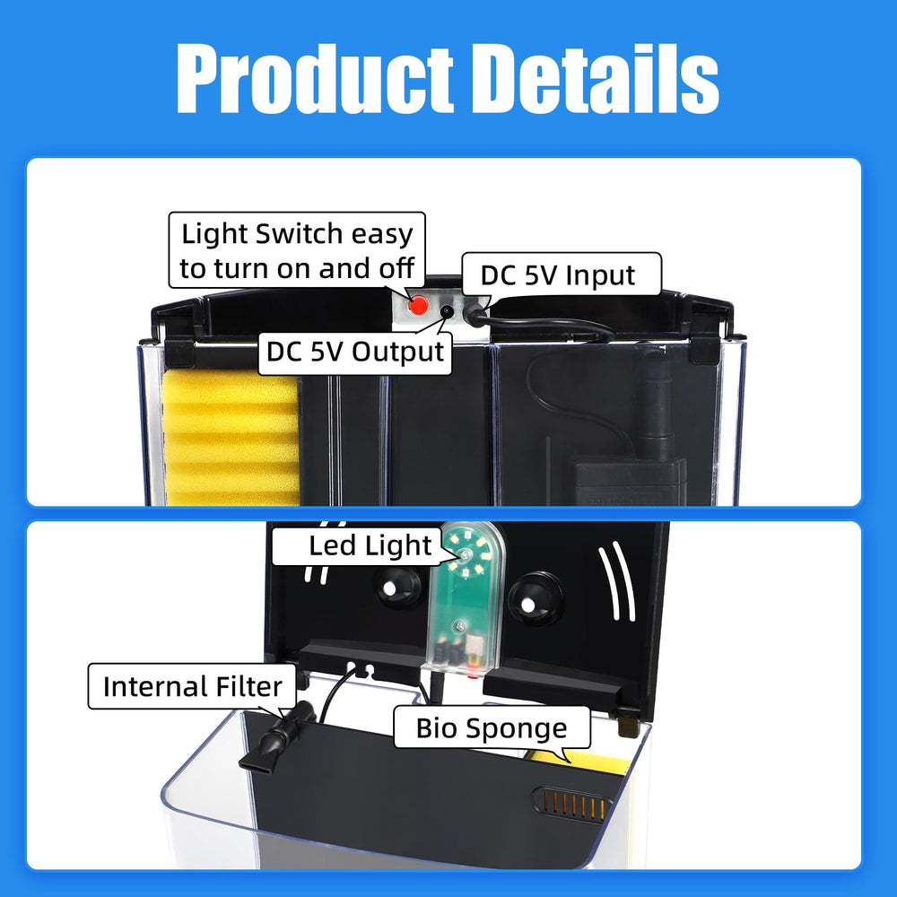 AQUANEAT LED hood lights tank, highlighting fish colors and decor.