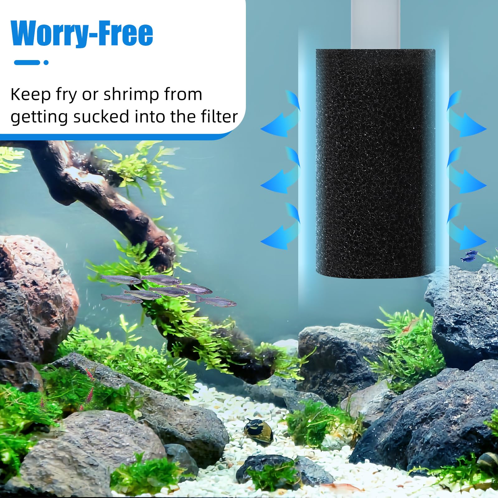 AQUANEAT sponge captures flakes and debris for clearer tank water