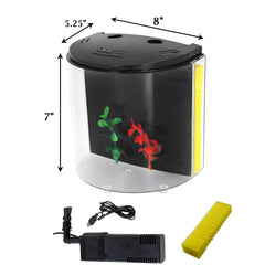 AQUANEAT round aquarium on a desk demonstrating space-saving footprint.