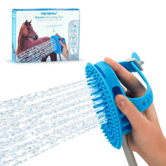 Aquapaw 5-in-1 bath brush XL blue silicone close-up for gentle pet cleansing.