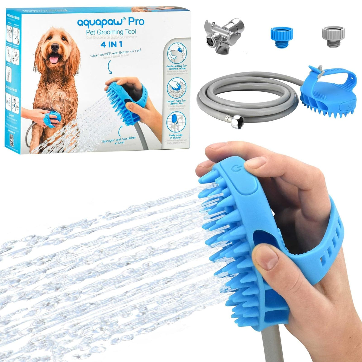 Aquapaw Bath Brush Pro large silicone brush for gentle, thorough dog cleaning.