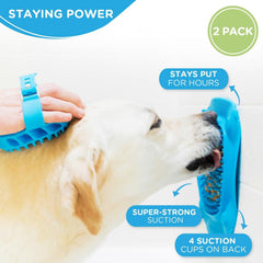 Aquapaw dog slow feeder mat doubles as shower peanut butter holder for baths