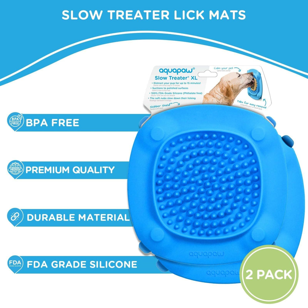 Aquapaw lick mat features suction cups to attach to tub walls for easy use