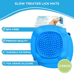 Aquapaw lick mat features suction cups to attach to tub walls for easy use