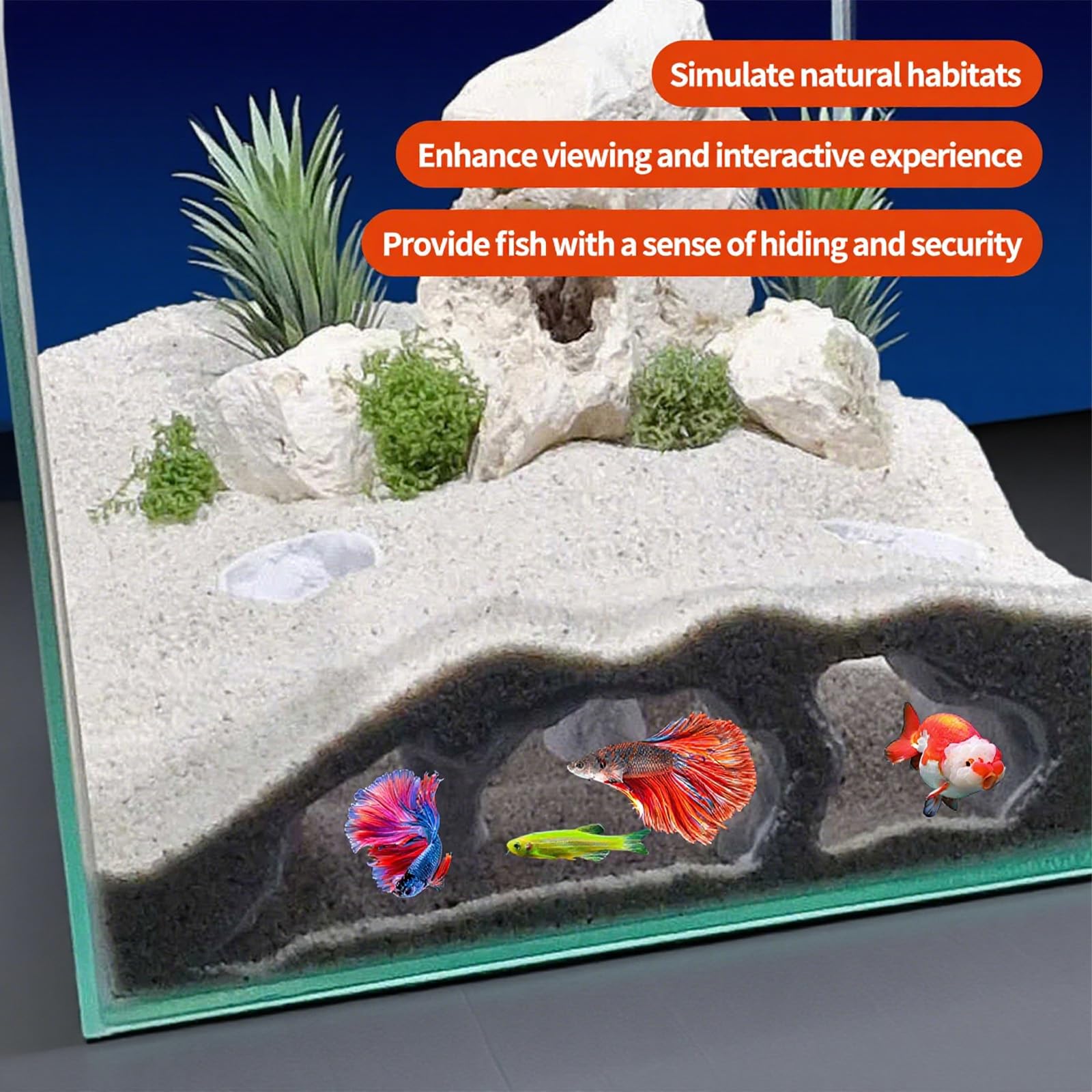 Aquarium Cave Decor dual entrance design supports multiple fish co-occupying spaces