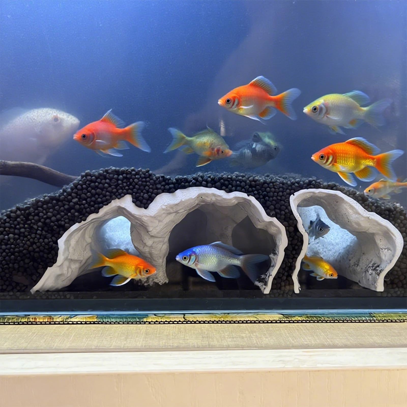Aquarium Cave Decor underground tunnel view offers a natural hiding spot for shy fish