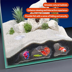 Aquarium Cave Decor Underground Tunnel View captures natural cave behavior from the side.