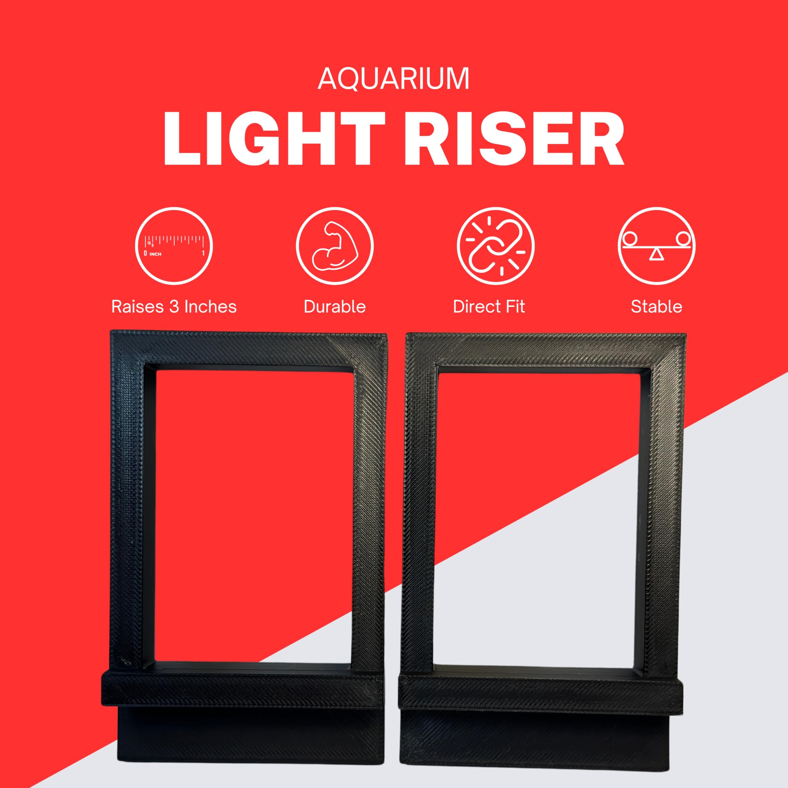 Aquarium light riser under light demonstrates 3-inch elevation for shadow reduction.