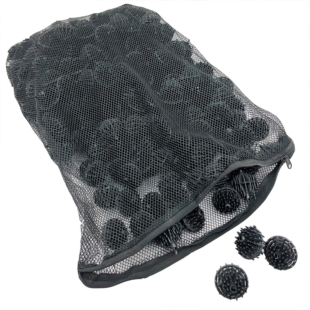 Aquarium Masters 300-count bio balls close-up show spine design boosting surface area for beneficial bacteria.