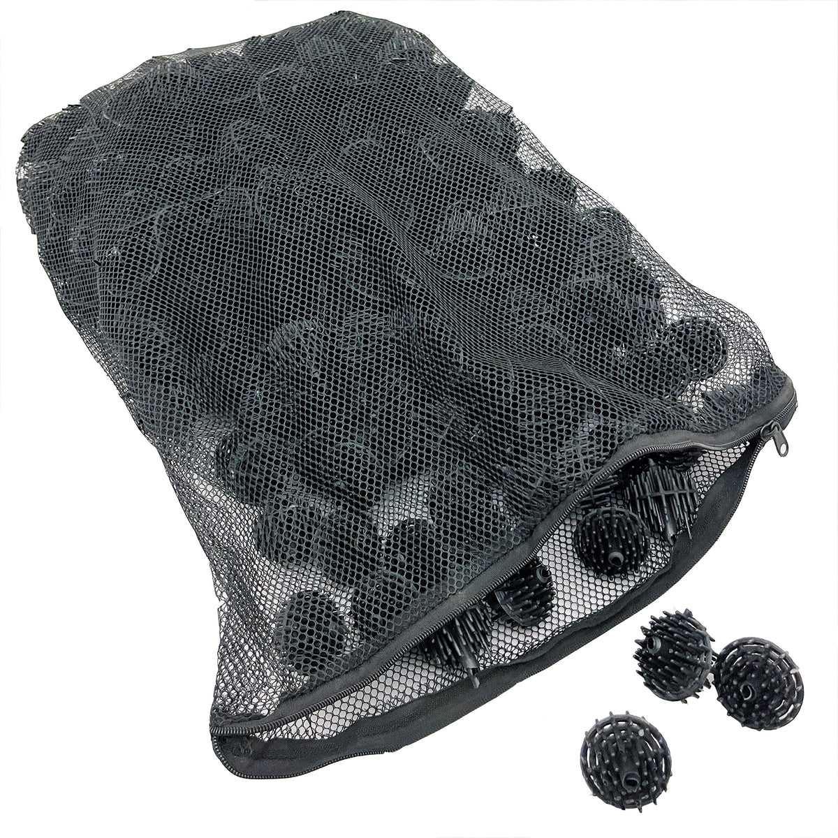 Aquarium Masters 300-count bio balls close-up show spine design boosting surface area for beneficial bacteria.