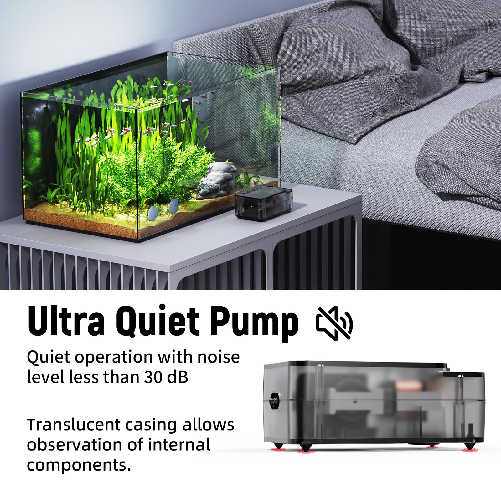 AQUASMITH Aquarium Air Pump adjustable airflow knob lets you tailor oxygenation quickly.