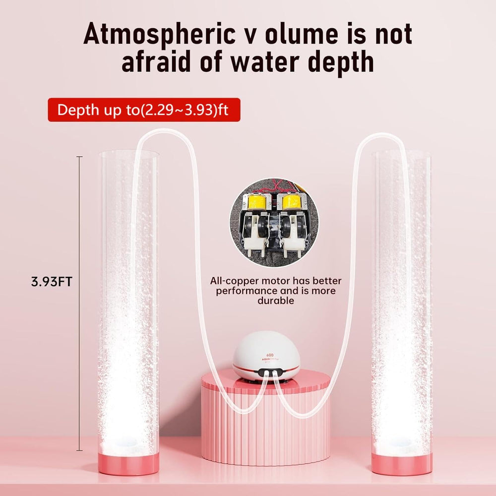 AQUASMITH air pump with hose connected demonstrates simple setup and continuous oxygen supply.