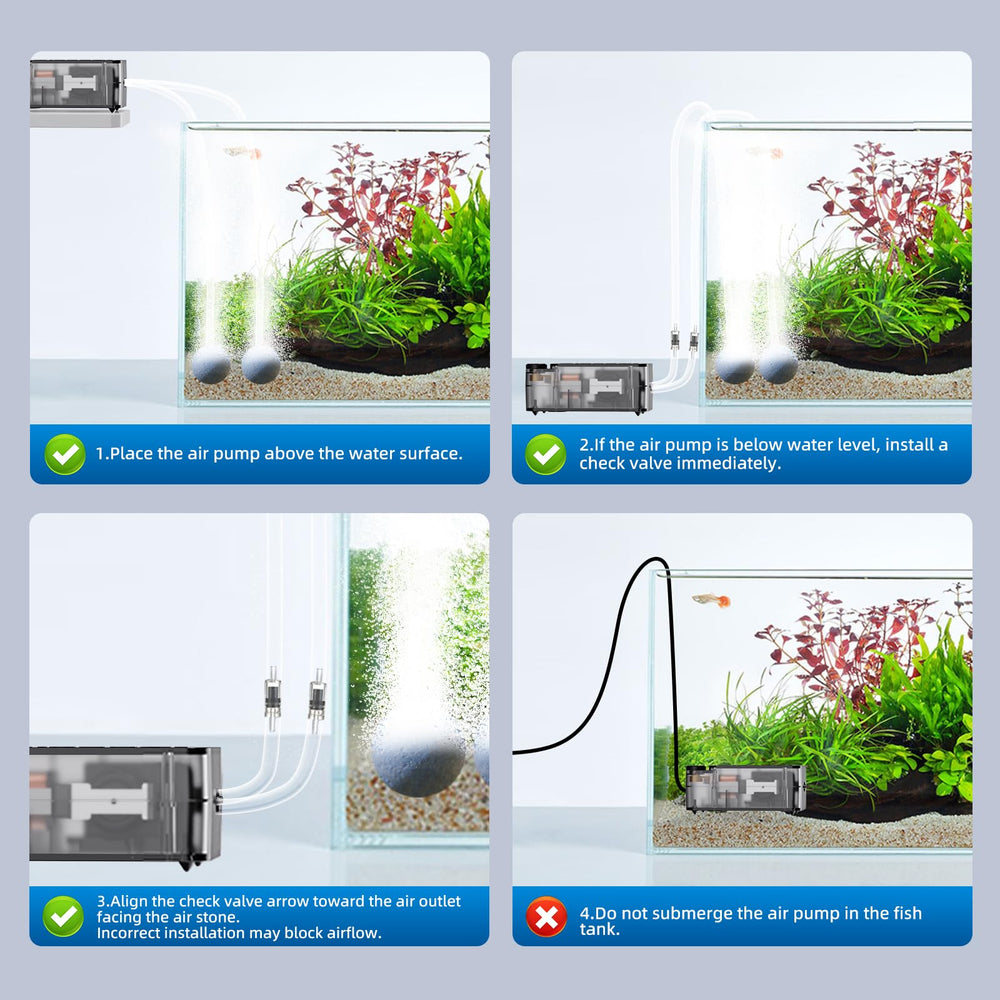 AQUASMITH Aquarium Air Pump 20-40 gallon ready design supports single outlet setups.
