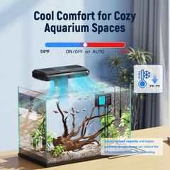 AQUASMITH Aquarium Chiller Fan side view showing compact fit for varied aquariums