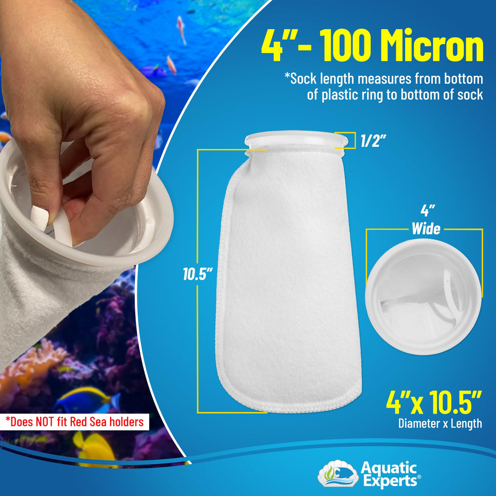 Aquatic Experts 2-pack filter socks show packaging and inspection-ready quality.