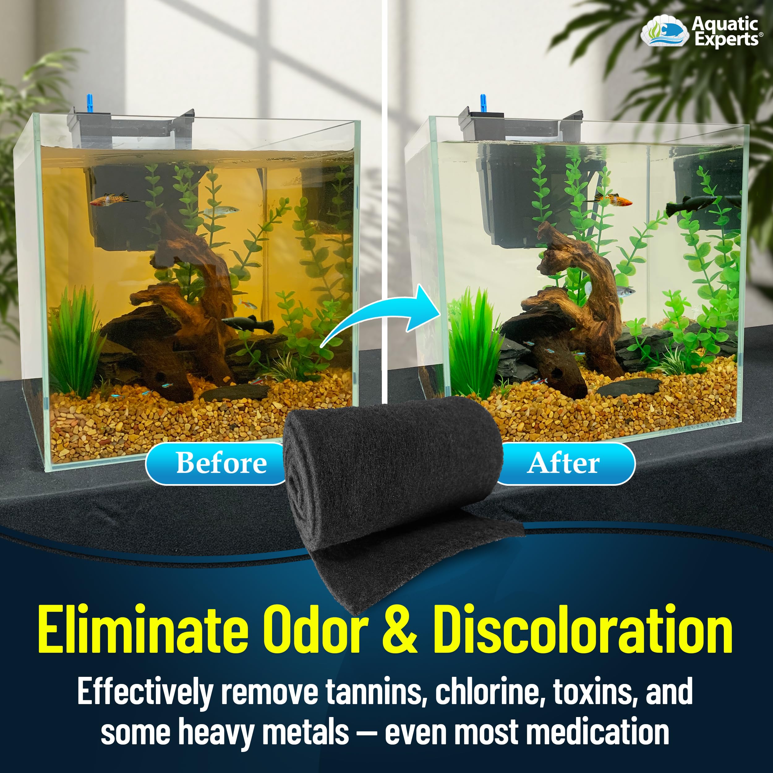 Aquatic Experts Carbon Pad filter-fit boosts versatility in freshwater, saltwater, and ponds.